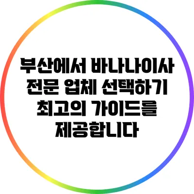 부산에서 바나나이사 전문 업체 선택하기: 최고의 가이드를 제공합니다