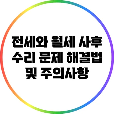 전세와 월세 사후 수리 문제 해결법 및 주의사항