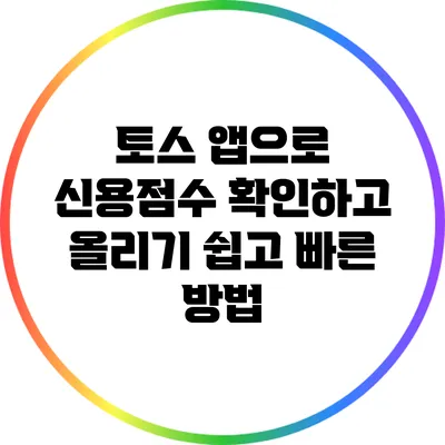 토스 앱으로 신용점수 확인하고 올리기: 쉽고 빠른 방법