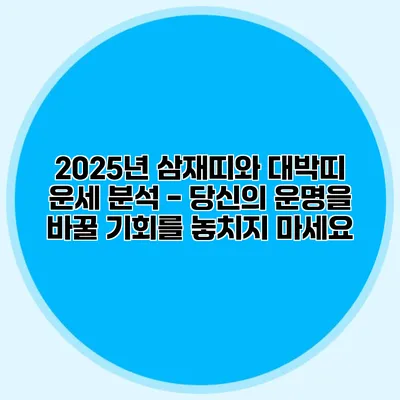 2025년 삼재띠와 대박띠 운세 분석 - 당신의 운명을 바꿀 기회를 놓치지 마세요