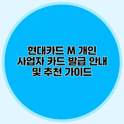 현대카드 M 개인 사업자 카드 발급 안내 및 추천 가이드