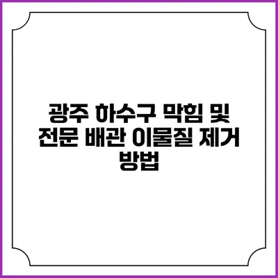광주 하수구 막힘 및 전문 배관 이물질 제거 방법
