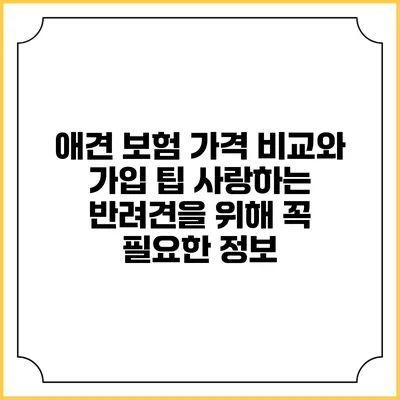 애견 보험 가격 비교와 가입 팁: 사랑하는 반려견을 위해 꼭 필요한 정보