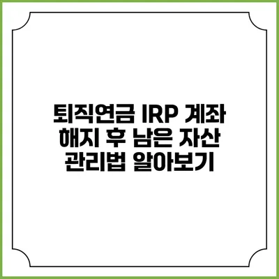 퇴직연금 IRP 계좌 해지 후 남은 자산 관리법 알아보기